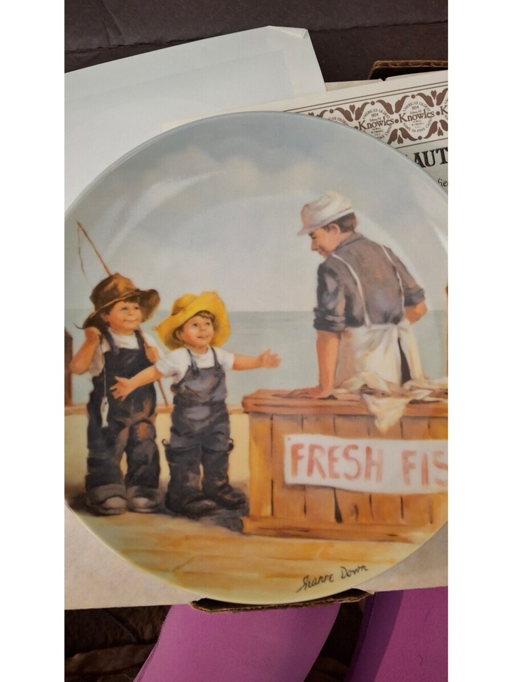 Vintage Edwin M. Knowles Collectible Plate 'Fish Story' by Jeanne Downs, Limited